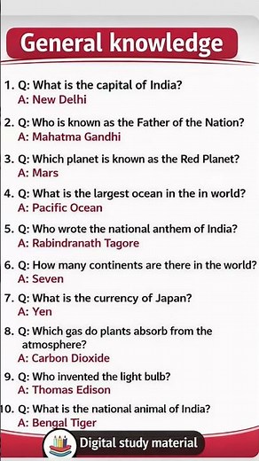 “Top 10 GK Questions & Answers | General Knowledge Quiz for Students” ✅