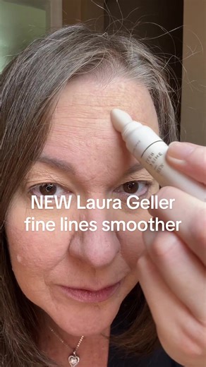 Visibly smoothing out these lines on my 54 yr old face with Laura Geller Line smoother targeted fine line filler primer. #finelinesandwrinkles #linesmoothing #matureskinmakeup #makeupover50 #lauragellerbeauty
