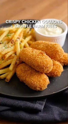 Gourmet Golden Chicken goujons with Luxury Truffle-Parmesan skinny fries. Please subscribe for more