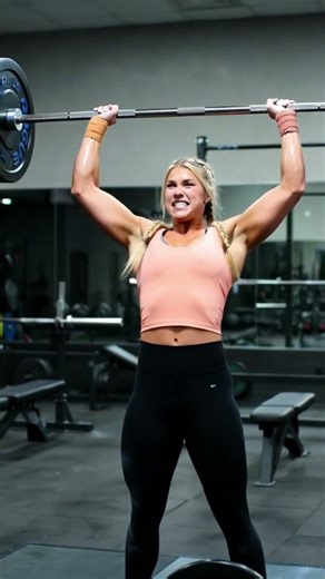 American Fitness Woman Pushes Limits with Brutal Overhead Deadlift Power 💪