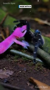 The Neon-Pink Gecko attempts a surprise territorial lunge. The Jet-Black Tarantula’s countermove is swift and unstoppable. #Tarantula #Gecko #WildlifeClash #NatureDominance #Arachnid ⚙️ AI-generated nature dramatization — no real creatures involved. | Insects Apex