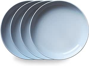 Corelle Stoneware 4-Pc Meal Bowl Set, Handcrafted Artisanal Double Bead Cereal Bowls, Solid Glaze Stoneware, 8-1/2-Inch Pasta Bowl Set, Nordic Blue