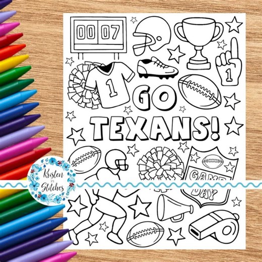 Go Texans! Football Team Coloring Page, Printable 8.5x11 PDF PNG, Digital Download, Cheer Cheerleader Paper Crafts, Game Day Activities - Etsy