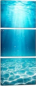 Fochorlo 3 Pieces Ocean Wall Art Underwater Picture Blue Wall Decor for Bathroom Bedroom Living Room Ready To Hang (Medium)