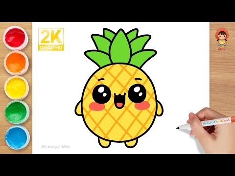 How to Draw a Cute Kawaii Pineapple | Easy Step by Step Drawing and Coloring for Kids and Toddlers