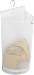 ALYER Hanging Semi Round Storage Mesh Bag,Collapsible Laundry Hamper Basket with Durable Hanger (White)
