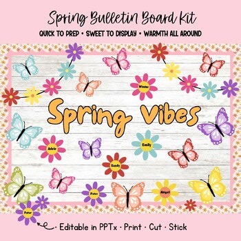 Spring Bulletin Board Kit Butterfly Decor Editable Name Tags
