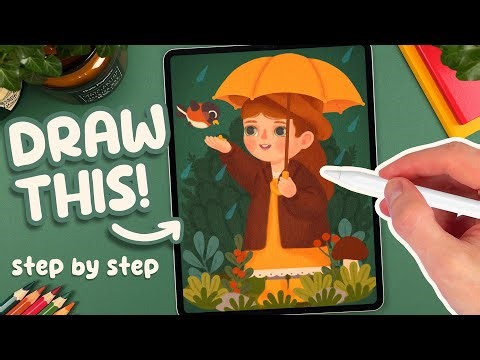 PROCREATE Tutorial - Draw a Cute Autumn Girl with a Bird (FREE Template & Brushes)