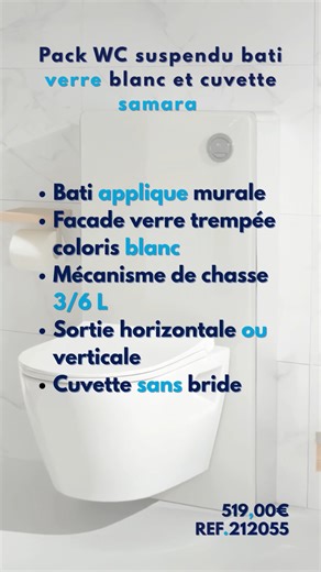 ⚪️ Pureté. Lignes. Silence. Un design qui parle de lui-même. Le pack WC suspendu verre blanc transforme un simple espace en véritable lieu de quiétude. Son bâti en verre trempé reflète la lumière avec finesse, tandis que la cuvette sans bride garantit une hygiène impeccable, jour après jour. Chaque détail, du mécanisme dissimulé à l’abattant slim soft-close, est pensé pour conjuguer esthétisme et confort. L’élégance devient fonctionnelle. Et votre WC, un espace d’exception. #PlaneteBain #SalleDe