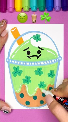 Mix 3 Emojis! 🤢+🧋+☘️ | Draw Along Art #shorts #emojimix