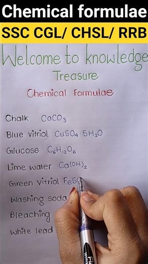 chemical formulae for SSC CGL/CHSL/RRB #shorts #chemistry #gk #education
