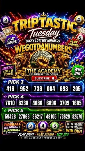 TRIPTASTIC™ TUESDAY 🐔 LUCKY LOTTERY NUMBERS 🐔 SEPTEMBER 2026