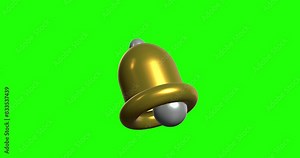 3d Animated Golden Bell on Green Screen Background for social media notification