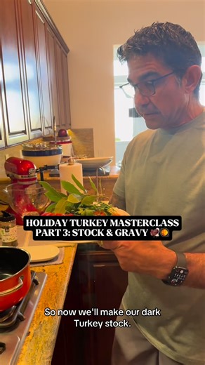It's not the holidays without the gravy, right? 😍 In part 3, we'll turn your turkey bones into a rich, homemade stock, then whisk it into the most silky, magical gravy you've ever tasted. It really ties the whole meal together and makes your kitchen smell incredible.✨🙏 Can you count how many layers of flavor we built? I think I lost track... If you missed Part's 1 & 2 of our Holiday Turkey Masterclass, make sure to watch those first so you can follow along from the start. ❤️ If you want to wat