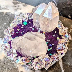 Quartz Crystal Business Card Holder | Custom Phone Stand Gem Resin Glitter Office Supplies | Agate Geode Business Card Phone Holder - Etsy