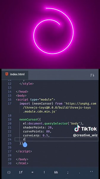 Neon Cursor Glowing Animation with threeJS-toys Library