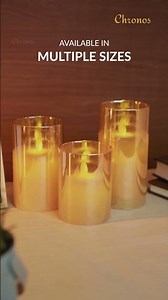 Golden Glass LED Moving Flame Pillar Candle | Remote Control for Ultimate Convenience!