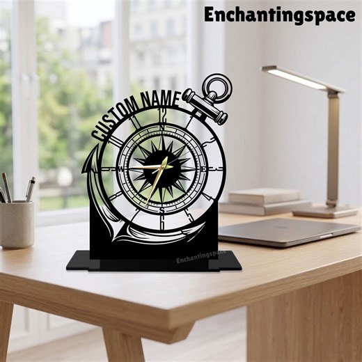 Personalized Compass Metal Table Clock for Office Desk or Shelf Decor, Thoughtful Gift for Travelers - Etsy