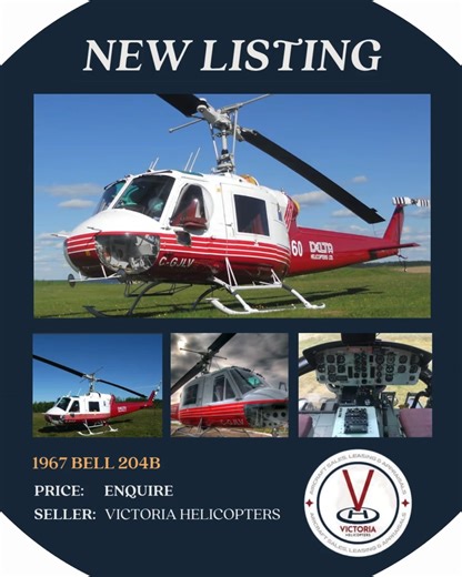 1967 Bell 204B For Sale in Alberta Canada Lycoming T53 engine, dual controls, and approved modifications for versatile operations. Price Enquire | Location Alberta Canada | Seller Victoria Helicopters Find more at: https://avpay.aero/company/victoria-helicopters/product/1967-bell-204b-for-sale-in-alberta-canada-c-gjlv/ #Bell204B #HelicoptersForSale #TurbineHelicopter #AircraftForSale #BellHelicopters | AvPay.aero | Facebook