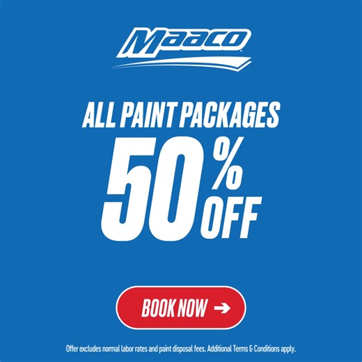 Fast turnarounds. Work backed by a national warranty. 50% off paint packages for a limited time. It's all happening at Maaco. | Maaco Auto Body Shop & Painting USA