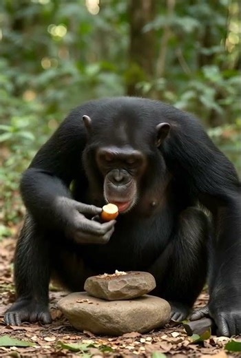 Wild Chimpanzee Uses Stone Tool to Crack Nut – Then Freezes