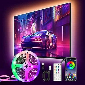 PSTAR TV LED Backlight,9.84ft Music Sync RGB Backlight with Remote & App Control, USB Powered for 32-45 Inch TVs, Computer, Bedroom, Gaming Setup, Home Cinema