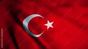 Turkey flag waving in the wind. National flag of Turkey. Sign of Turkey seamless loop animation. 4K