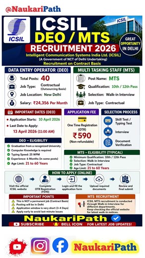 ICSIL MTS Recruitment 2026 🔥 No Exam Direct Bharti | 10th Pass Job | Full Apply Online | NaukariPath