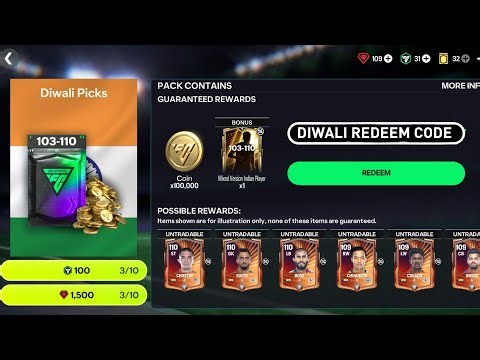 DIWALI REDEEM CODE FC MOBILE 26!! FREE 110 SUNIL CHEERTI DIWALI PACK FC MOBILE!