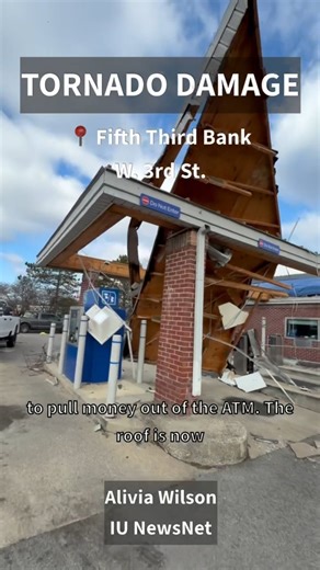 TORNADO COVERAGE: Tornado damage is scattered across Bloomington, but some areas got hit harder than others, like Fifth Third Bank on West 3rd. Street. Workers are evaluating the damages. We will have more updates on damages in Bloomington soon. 🎥: Alivia Wilson #bloomington #weather #tornado #news | IU NewsNet