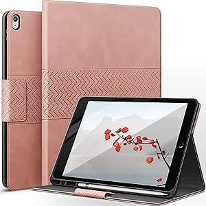 auaua Case for iPad Air 3rd Generation 2019 / iPad Pro 10.5 2017, with Built-in Pencil Holder, Auto Sleep/Wake, Adjustable Angle, Vegan Leather (Pink)
