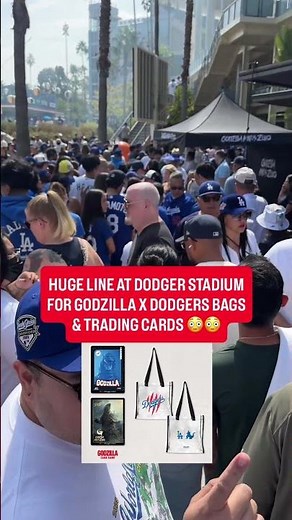 Huge line at Dodger Stadium for Godzilla bag & trading cards today 😳