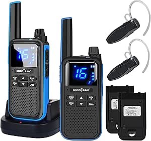 SOCOTRAN Rechargeable Walkie Talkies for Adults,Two Way Radios with Bluetooth Earpieces and Mic,Rechargeable Batteries,NOAA SOS Vibration Micro-USB Charger,Long Range Walkie Talkies