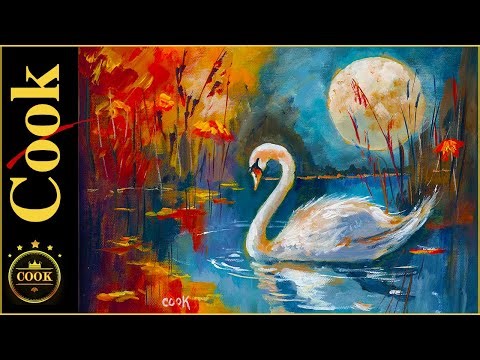 How to Paint a Moonlit Swan Reflection in Acrylics #paintingSwansAcrylic