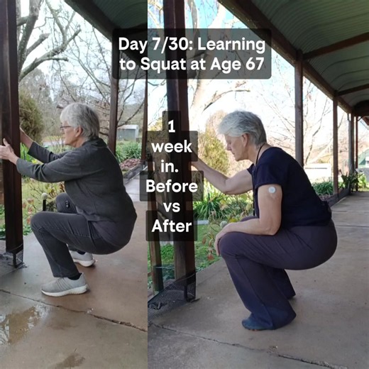 “One week in. Here’s the before vs now.” And honestly? I’m pretty happy. 😄 Today I’m wearing flat barefoot shoes, which makes the squat a little harder than my usual gym shoes. But getting down is easier. Staying there is easier. My knees still complain, but not quite as loudly. And today, for the first time, I even adjusted my foot position while staying in the squat. That felt like a win. Seven days in. Now I’m curious what the next seven will bring. How’s your squat going? #movesmethod #move