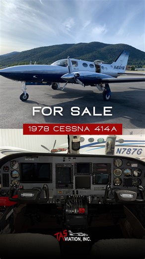 TAS Aviation Inc. on Instagram: "NEW TO MARKET ‼️ N414HB | 1978 Cessna 414A (RAM VII) | Asking $625,000 A well-equipped, pressurized twin with serious capability and a strong maintenance pedigree. → Garmin-centered avionics: G600 TXi, GTN 750, GFC 600 autopilot. → All-weather features: FIKI, radar, Stormscope, dual ADS-B, factory A/C. → Cabin: 7 seats, executive tables, refreshment center, belted aft potty → Maintenance: Annual completed in July • maintenance by TAS Aviation since 2014 • No know