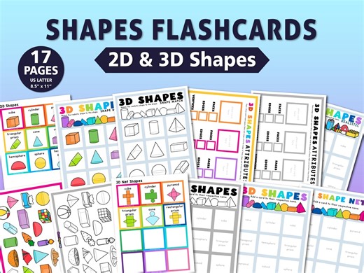 Shapes Flashcards PDF | 2D & 3D Geometry Cards | 17 Pages Printable | Shape Recognition | Learning Activity | Homeschool - Etsy