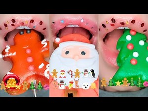 Happy Holidays Relaxing ASMR Satisfying Eating Emoji Food Challenge
