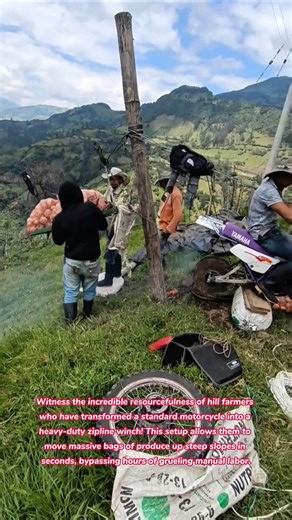 Motorbike vs. Mountain! Genius Zipline Hack 🏍️⛰️ #agriculture #farming #zipline #bike #mountains