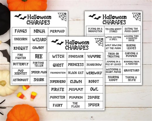 Halloween Charades Game for Kids: 50  Printable Cards (digital Download) - Etsy