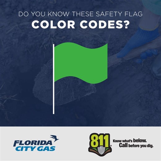 #KnowBeforeYouDig! Curious about the color of utility line flags? Watch this short video to test your knowledge. And be sure to #Call811 before any digging. It's essential, it's free, and it's the law! #SafeExcavation #DigSmart #DigSafe | Florida City Gas