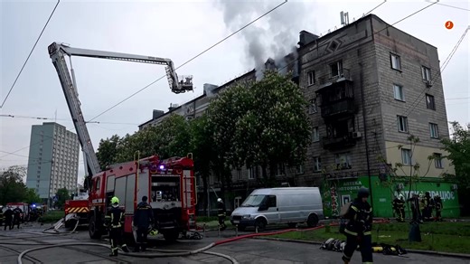 Falling debris from destroyed drones sparked fires in apartments and buildings in Kyiv, killing at least two people amid an overnight attack by Russia https://reut.rs/4lZ4eWN | Reuters