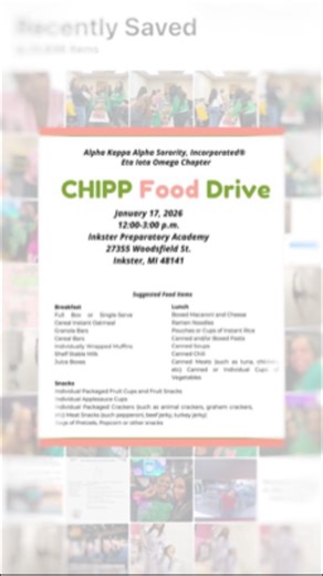 The ladies of Alpha Kappa Alpha Sorority Incorporated ®️ Eta Iota Omega Chapter & Xi Chapter successfully packed 225 power packs today for our food drive! We continue to fight childhood hunger through our Childhood Hunger Initiative Power Pack (CHIPP) program Thank you so much for over 2,100 items donated today. Your donations provide weekend meals to students in the Inkster community. We hope you’ll join us in serving this community this upcoming Monday on January 19th for our We Are One AKA Se