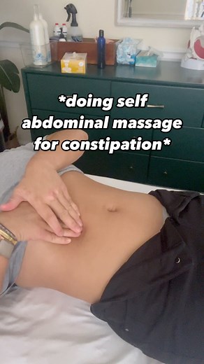 When you’re constipated, getting yourself to poop in 30 minutes sounds like a great idea! 🤣 We love teaching our patients this abdominal massage to help with constipation symptoms (although the poop doesn’t always come in 30 minutes, it still helps move things along!!) Perform 10 strokes each starting at your left abdomen for the “ILU” abdominal massage: - from left ribcage to left pelvis (I) - from right ribcage, to left ribcage, to left pelvis (L) - from right pelvis, right to left ribcage, l