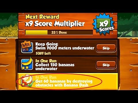 Banana Kong_In One Run_Get 60 bananas by destroying obstacles with Banana Dask