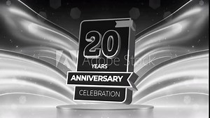 20 year, 20th anniversary loop, looped video, lower third, background, backdrop in 3D Metallic Gold, silver