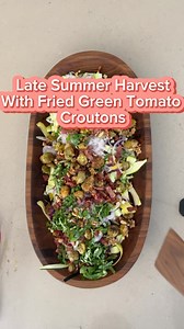 36K views · 1K reactions | Late Summer Harvest Salad With Fried Green Tomato Croutons and a honey mustard vinaigrette. This fabulous salad has all the great late summer vegetables like corn, lemon cucumbers and fresh basil #salad #summersalad #friedgreentomatoes #saladrecipe #latesummer | The Salad Lab | Facebook