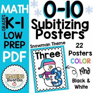 Subitizing Posters 0–10 Holiday Snowman Number Sense Classroom Math Decor