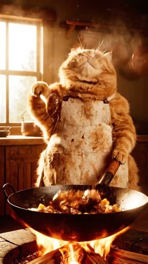 Flaming Wok Chef Cat#catcooking #aicatcook #shorts