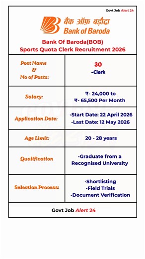 Bank of Baroda Recruitment 2026 | BOB Clerk Recruitment 2026 #shortsvideo